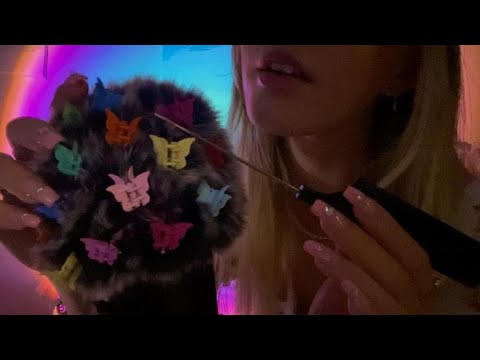 ASMR Combing & Clipping Mini Butterflies Into Your Hair 🦋 Fluffy Mic Attention