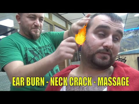 ASMR TURKISH BARBER MASSAGE = ear burn =NECK CRACK= head,back,arm,face,ear,neck,wire,energy massage