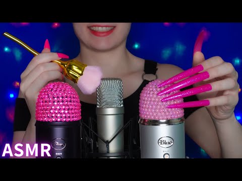 ASMR Mic Scratching , Tapping & Brushing with Different Nail Shapes , Covers & Mics 💙 No Talking