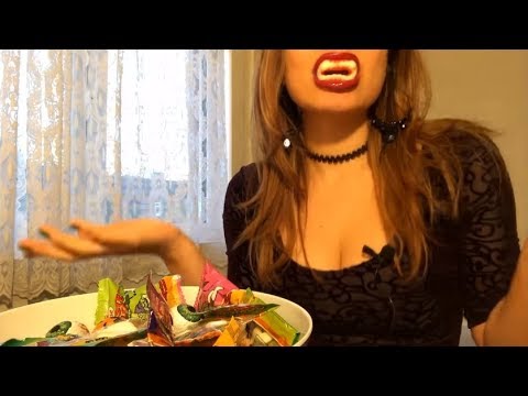 Halloween Candy (ASMR Chewing / Crinkling & Whispering Sounds)