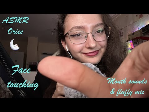 ASMR | Touching your face ft fluffy mic cover & mouth sounds 🌙