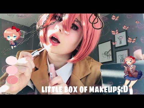 Sayori does your make-up at a sleepover (ddlc asmr) (face touching) (mouth sounds) | Sugar Sweet