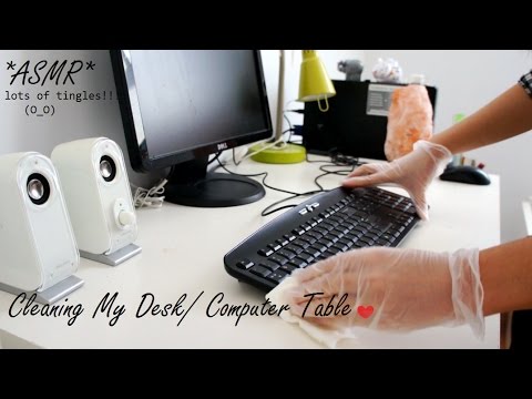 ASMR CLEANING MY DESK / COMPUTER TABLE + COMPUTER + KEYBOARD + ACCESSORIES (LOTS OF TINGLES) !!