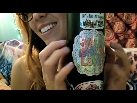 ASMR - TAPPING ON WATER BOTTLE, SHOWING YOU MY STICKERS, WHISPERING