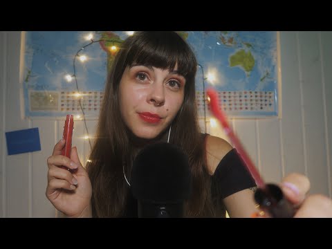 ASMR sassy college girl roomate does your make up for a date ~ gum chewing