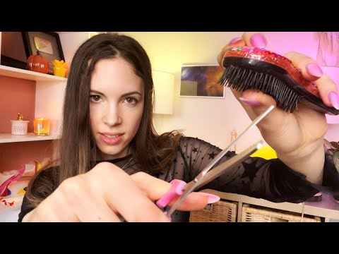 ASMR Fast & Aggressive Haircut And Hair Coloring (Cutting, Brushing, Tapping, Spit Painting, ETC)