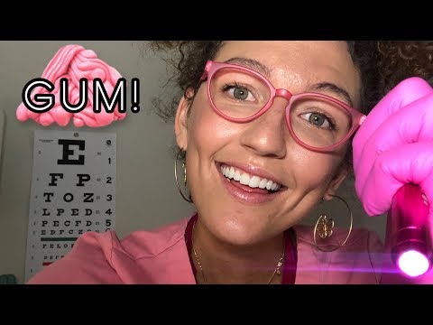 ASMR ~ GUM  & GLOVES  EYE CLINIC (visual triggers, face measuring, gum chewing)