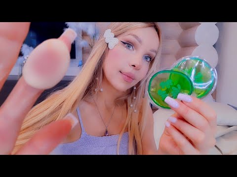 asmr doing your skin care & eye makeup (Realistic Roleplay)
