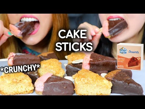 ASMR EATING CHOCOLATE CAKE STICKS (FUDGE BROWNIE, CHOCOLATE CHEESECAKE, BUTTER CAKE) | Kim&Liz ASMR
