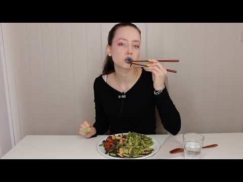 ASMR Whisper Eating Sounds | Cremini Mushroom Vegetable Wok & Pasta Salad