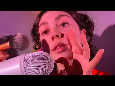 ASMR dry mouth sounds FAST with mic and face brushing, and breathing (tongue clicking) (fast ASMR)