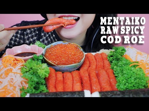ASMR MENTAIKO (RAW SPICY COD ROE) AND RAW SALMON EGGS HAND SUSHI ROLL EATING SOUNDS | LINH-ASMR