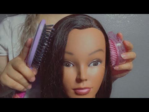 ASMR| Hair brushing, scalp scratching & face tapping on mannequin head- no talking