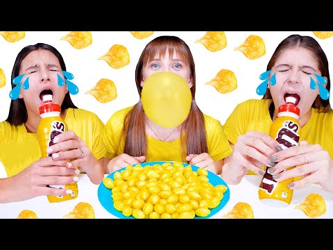 ASMR Eating Only One Color Food for 24 hours Challenge! Yellow Food By LiLiBu #2