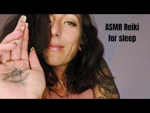 ASMR reiki sleep treatment. Stress therapy and chakra healing in bed.