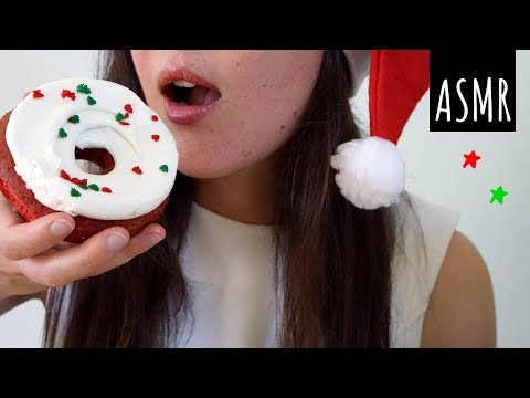 ASMR Eating Sounds: Christmas Doughnuts (Whispered)