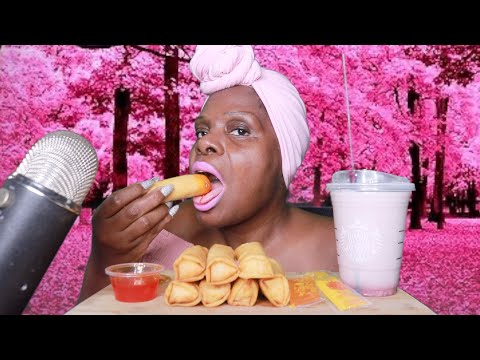 SPING ROLLS STRAWBERRY MILK IT'S THE HOT MUSTARD DOR ME ASMR EATING SOUNDS