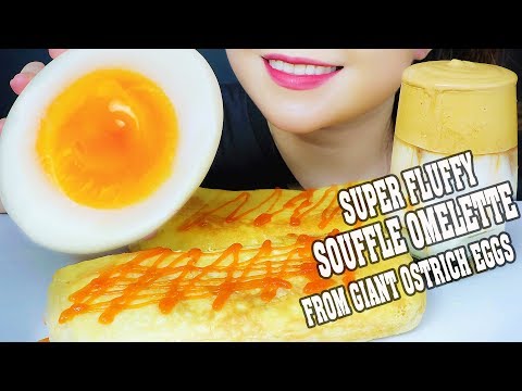 ASMR COOKING EATING SUPER FLUFFY SOUFFLE OMELETTE FROM GIANT OSTRICH EGGS AND MAKING DALGONA COFFEE