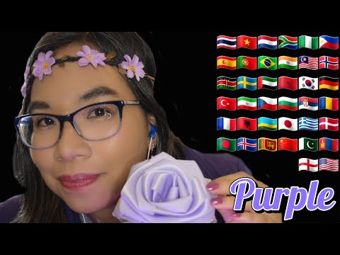 ASMR PURPLE IN DIFFERENT LANGUAGES (Whispering, Slow Scratching) 💜💮 [37 Languages]