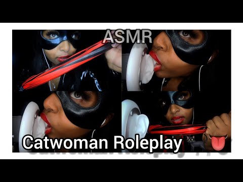 [ASMR] Agressive Catwoman 💋 Licks Your Ears RP | With Black Latex Leather (wetlook) sounds  🐈‍⬛👅