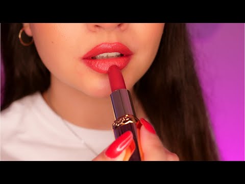 ASMR ~Tingly~ Up Close Lipstick Application (Mouth Sounds & Whispering)