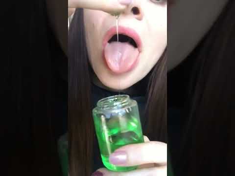 Mystery green goo pt 2 taste test mukbang tingles mouth tongue candy slime yummy #shorts