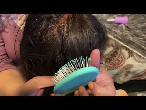 ASMR| Hair brushing, scalp scratching, scalp massage & water spraying sounds- no talking