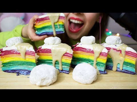 ASMR RAINBOW CREPE CAKE + Snowball Mochi Feast (Extreme Soft Eating Sounds) No Talking