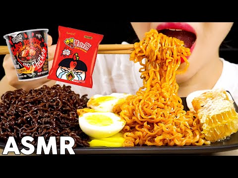 ASMR Mini Nuclear Fire+Ghost Pepper Noodles 미니핵불닭볶음면 고스트페퍼라면 먹방 Eating Sounds Challenge Mukbang