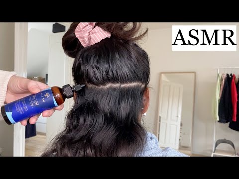 ASMR | Oil treatment with relaxing massage, hair sectioning & hair brushing (hair play, no talking)