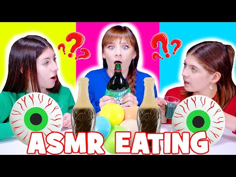 ASMR Mystery Drink Eating Gummy Eyeballs Candy Mukbang