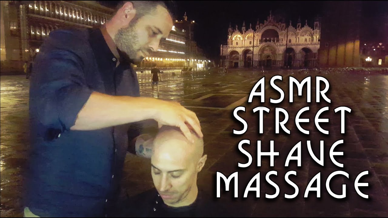 💈 Street Barber Head Shave in Venice with Massage during storm - razor - ASMR no talking 1#
