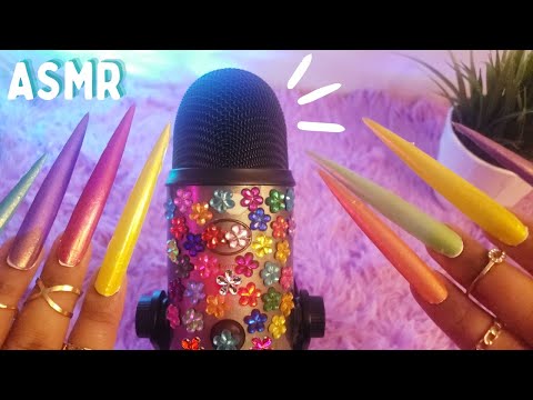 ASMR Mic Scratching, Mic Tapping and Gem Scratching with Extreme Nails - No Talking