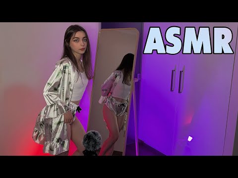 ASMR | Slipping on my SILKY robe 🤍 Fabric Scratching | Elanika