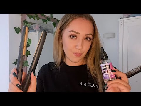 ASMR Hair Styling - Straightening and Braiding Your Hair (Soft Spoken)
