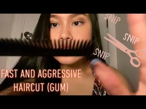 ASMR: FAST and AGGRESSIVE Haircut with Gum Chewing / Intense Gum Snapping ✂️ 💤