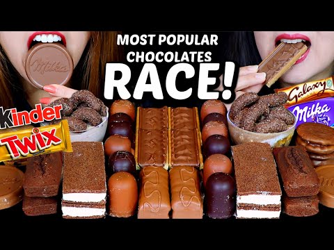 ASMR MOST POPULAR CHOCOLATES RACE! MINI CHOCOLATE MARSHMALLOWS, MILKA, GALAXY CAKE, TWIX, KINDER 먹방