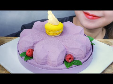 ASMR BLUEBERRY MOUSSE CAKE , EATING SOUNDS | LINH-ASMR
