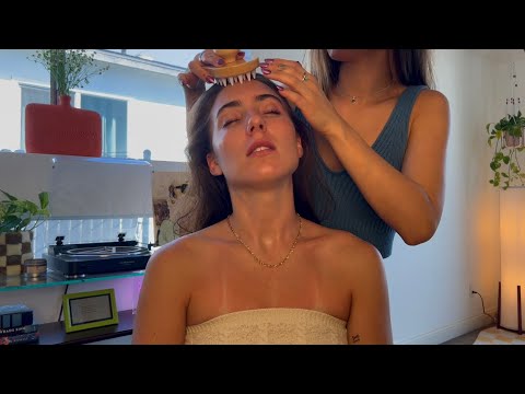 ASMR head massage on Haley 🧿 (hair brushing, scalp massage, hair play)