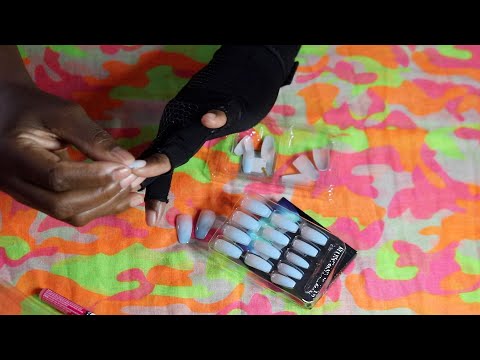 READY TO WEAR OMBRE BLUE GEL PRESS ON NAILS ASMR CHEWING GUM