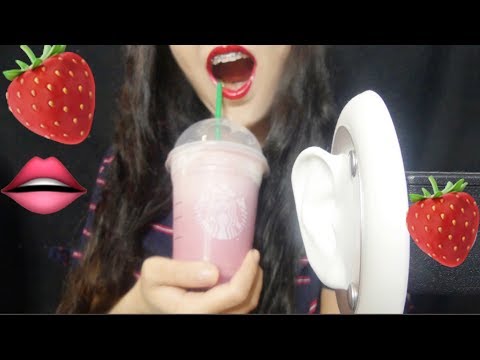ASMR  Drinking Sounds 🥤🍓~ Strawberry Starbucks Drink 🍓(3DIO BINAURAL)