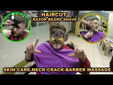 ASMR SKIN AND HAIR CARE 💈 HAIRCUT-RAZOR BEARD SHAVE 💈 TURKISH BARBER HEAD, BACK, FACE, SLEEP MASSAGE