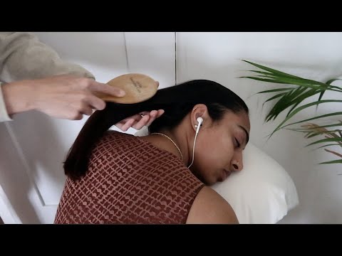 ASMR playing and combing karinas hair (soft whisper, crisp stress relief)