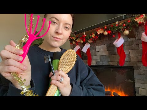 ASMR Doing Your Hair for the Christmas Party (real hair sounds)