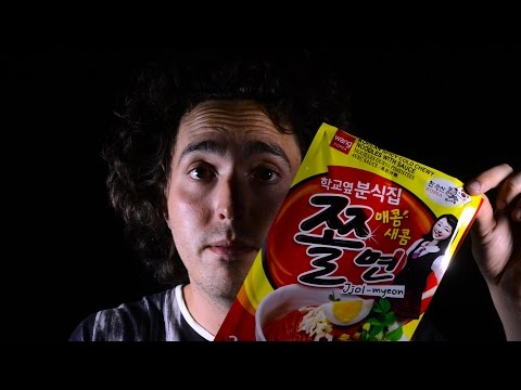 ASMR Eating Jjolmyeon w/ Fried Egg, Kimchi, and Shrimp Spring Roll 쫄면 먹방