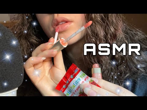 ASMR | Close Up Lip Balm and Lip Gloss Application on You and Me with Mouth Sounds and Spit Lipstick