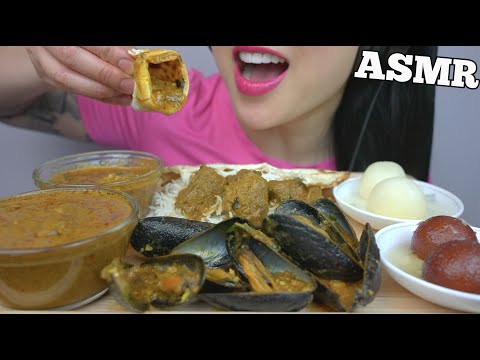 ASMR INDIAN FOOD *PASADA LAMB CURRY + MASALA MUSSELS + DESSERT (EATING SOUNDS) NO TALKING | SAS-ASMR