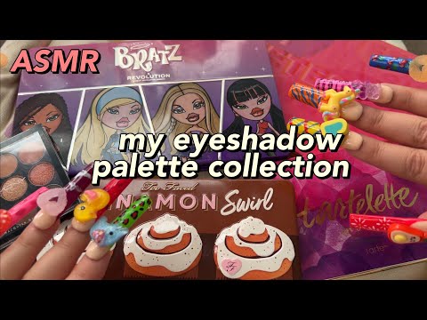 ASMR my eyeshadow palette collection with XL press on nails ✨💞 | Whispered