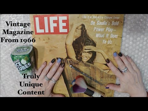 ASMR Gum Chewing Magazine Flip Through | 1966 VINTAGE LIFE | Tingly Whisper and Crinkly Pages