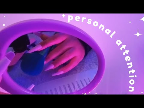 ASMR Personal Attention ft. a Mirror - Soft Whispering, Brushing, Combing, Face Touching + More